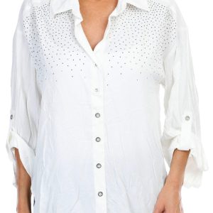 Women's Embellished Button Down Top