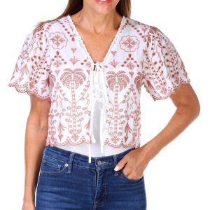Juniors Eyelet Tie Front Top