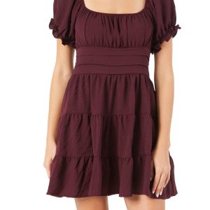 Juniors Solid Puff Sleeve Dress